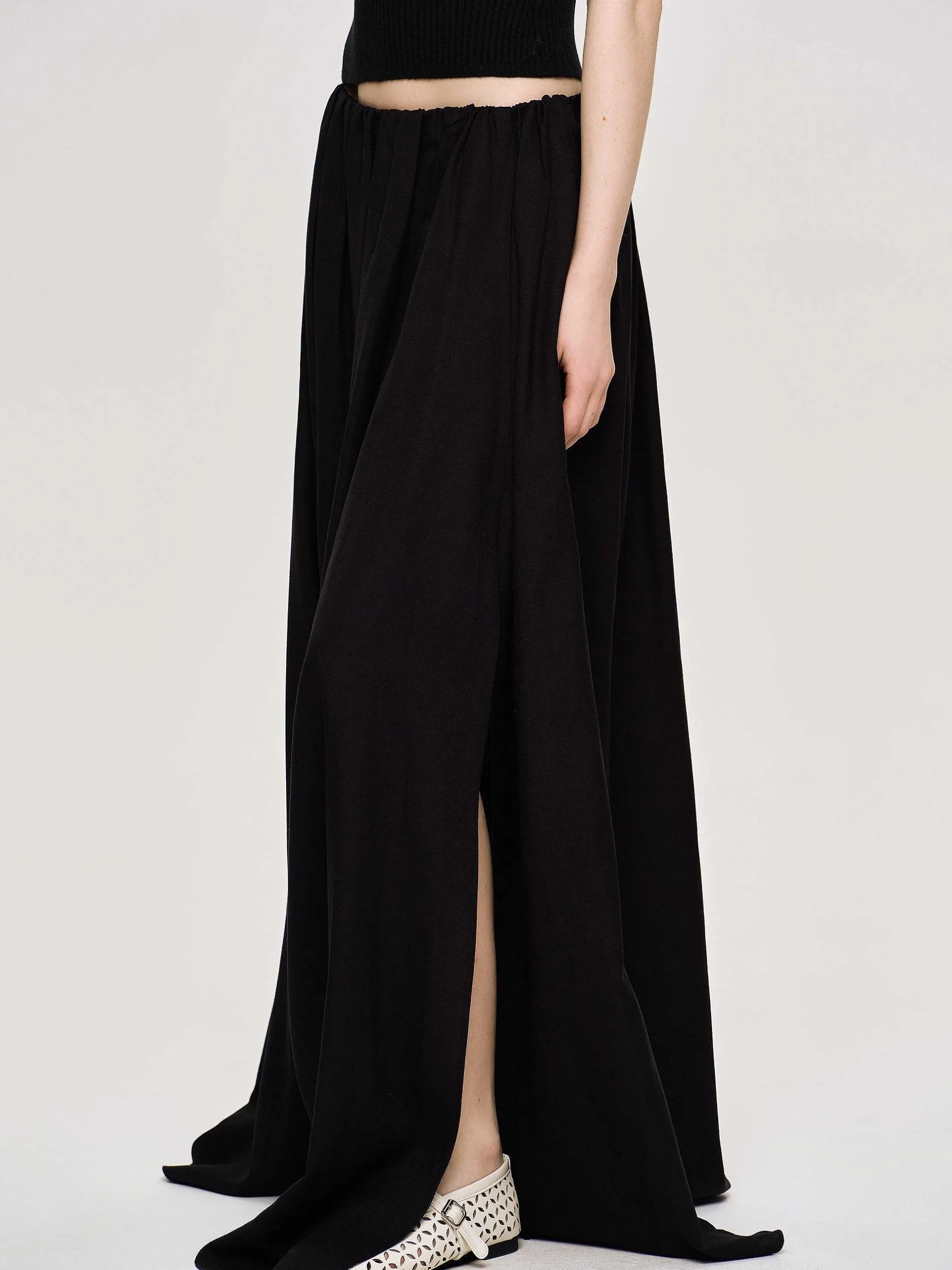 Bottoms-Source Unknown Dhanila Floor-Length Linen Skirt, Black