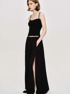 Bottoms-Source Unknown Dhanila Floor-Length Linen Skirt, Black