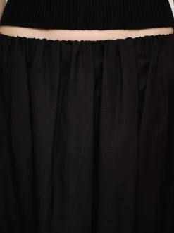 Bottoms-Source Unknown Dhanila Floor-Length Linen Skirt, Black