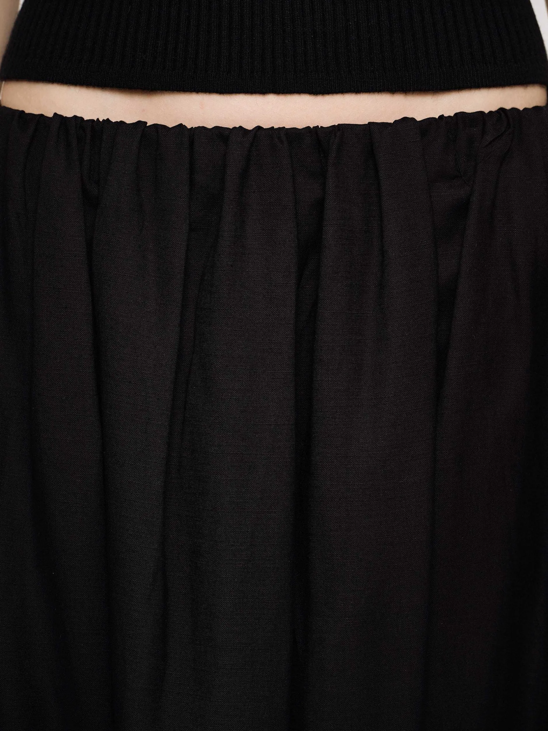Bottoms-Source Unknown Dhanila Floor-Length Linen Skirt, Black