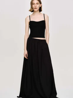 Clothing-Source Unknown Dhanila Floor-Length Linen Skirt, Black