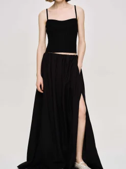 Clothing-Source Unknown Dhanila Floor-Length Linen Skirt, Black