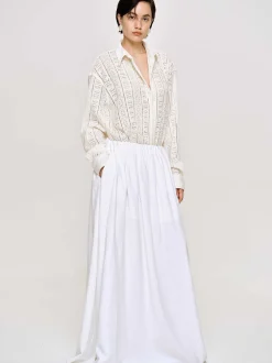 Clothing-Source Unknown Dhanila Floor-Length Linen Skirt, Optic White