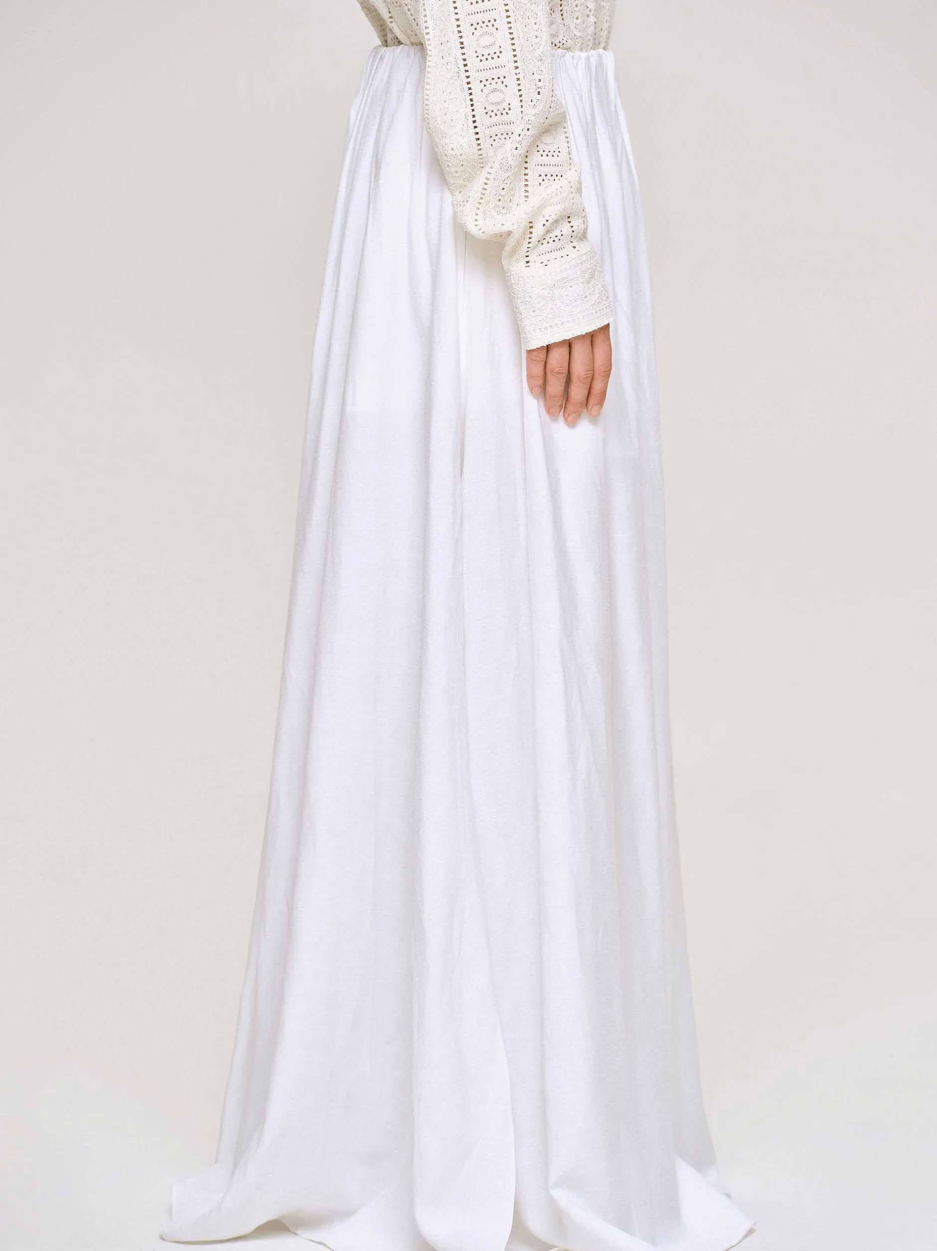 Clothing-Source Unknown Dhanila Floor-Length Linen Skirt, Optic White
