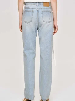 Clothing-Source Unknown Distressed Straight Jeans, Light Vintage Blue
