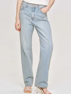 Clothing-Source Unknown Distressed Straight Jeans, Light Vintage Blue