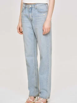 Denim-Source Unknown Distressed Straight Jeans, Light Vintage Blue