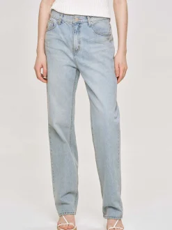 Denim-Source Unknown Distressed Straight Jeans, Light Vintage Blue