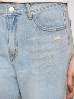 Denim-Source Unknown Distressed Straight Jeans, Light Vintage Blue