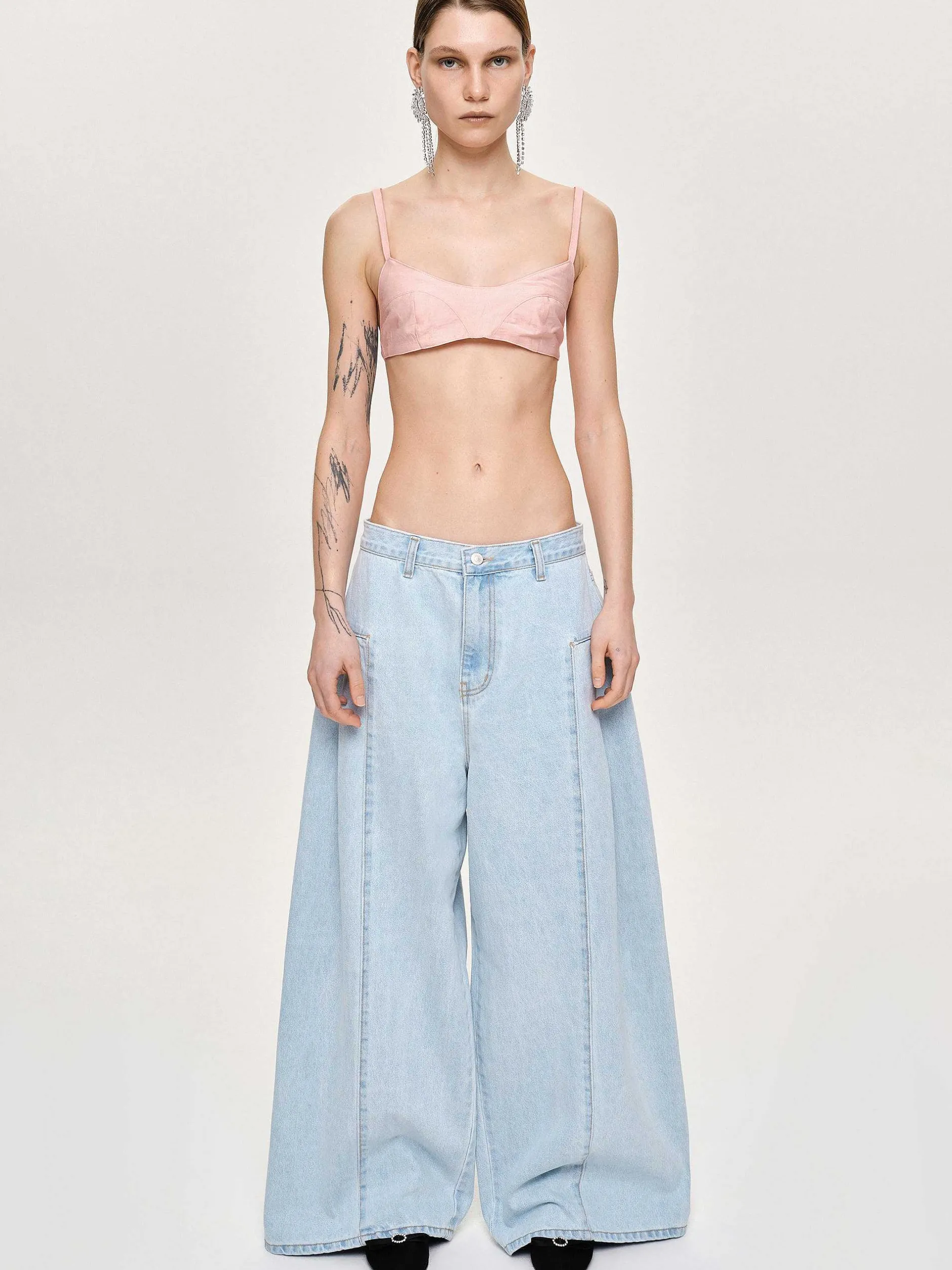 Denim-Source Unknown Double Side Oversized Jeans, Light Blue