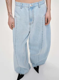 Denim-Source Unknown Double Side Oversized Jeans, Light Blue
