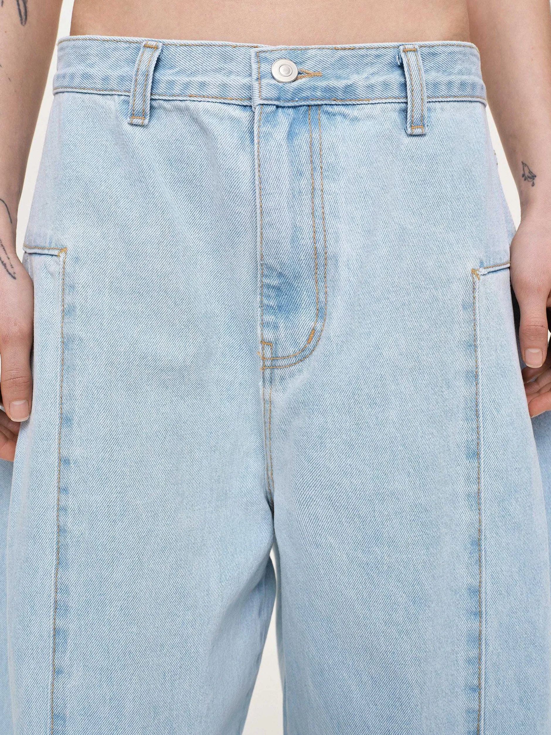 Denim-Source Unknown Double Side Oversized Jeans, Light Blue