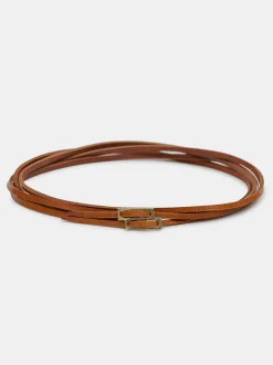 Clothing-Source Unknown Double Thin Leather Belt, Tan