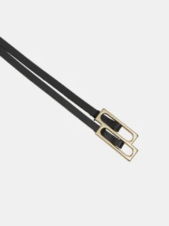 Clothing-Source Unknown Double Thin Leather Belt, Black