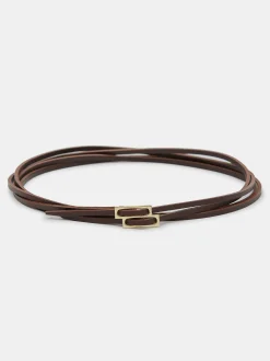 Clothing-Source Unknown Double Thin Leather Belt, Brown