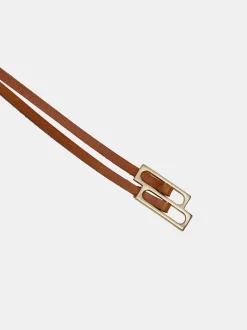 Accessories-Source Unknown Double Thin Leather Belt, Tan