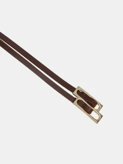 Accessories-Source Unknown Double Thin Leather Belt, Brown