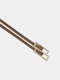 Clothing-Source Unknown Double Thin Leather Belt, Mocha