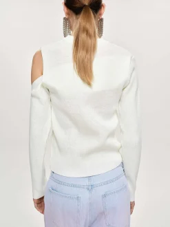 Knitwear-Source Unknown Draped Cut-Out Knit, White