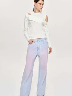 Clothing-Source Unknown Draped Cut-Out Knit, White