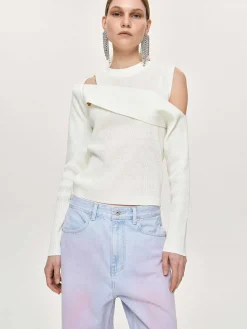 Clothing-Source Unknown Draped Cut-Out Knit, White