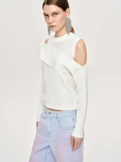 Clothing-Source Unknown Draped Cut-Out Knit, White