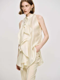 Accessories-Source Unknown Draped Ruffle Top, Champaign