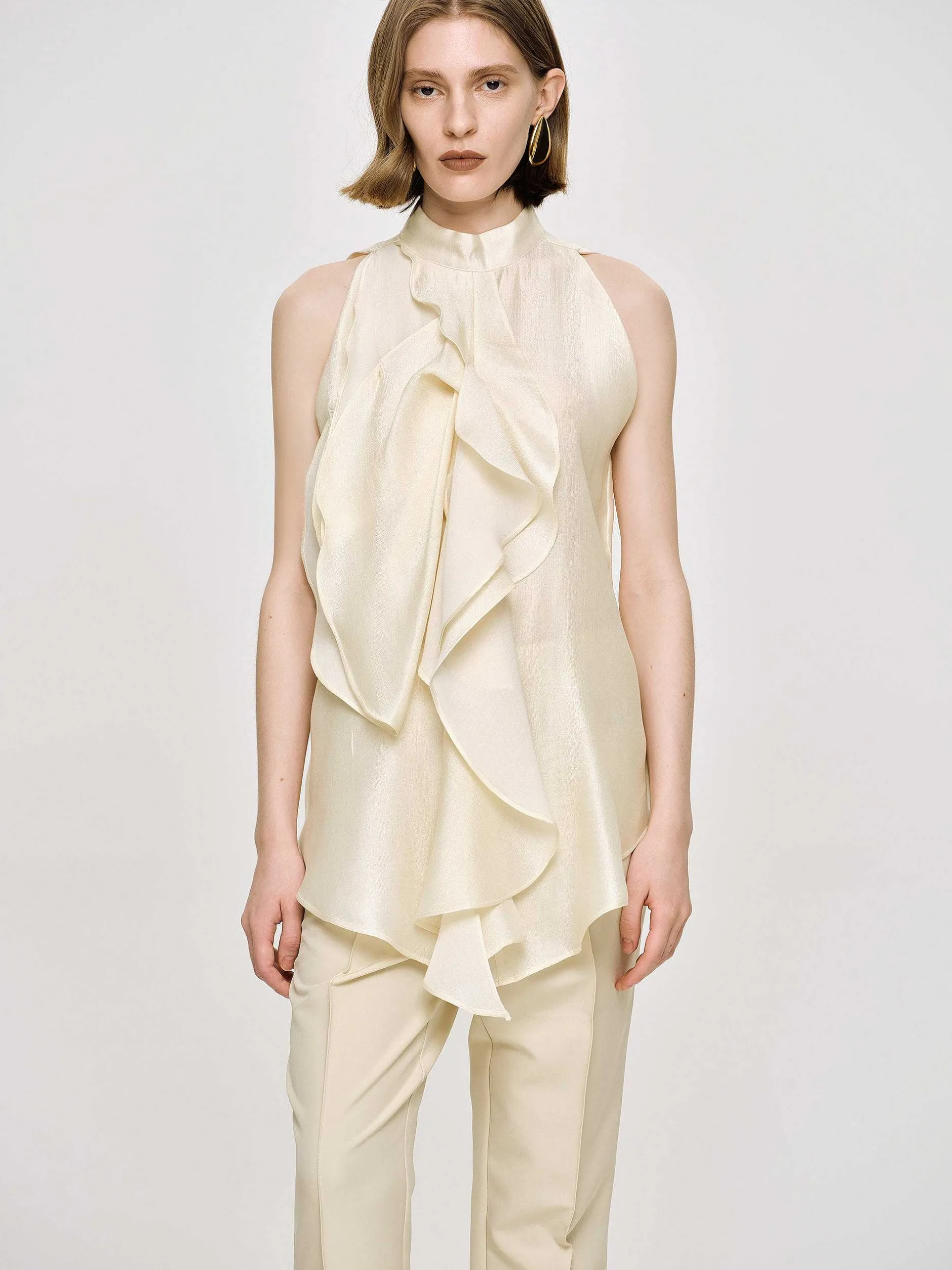 Accessories-Source Unknown Draped Ruffle Top, Champaign