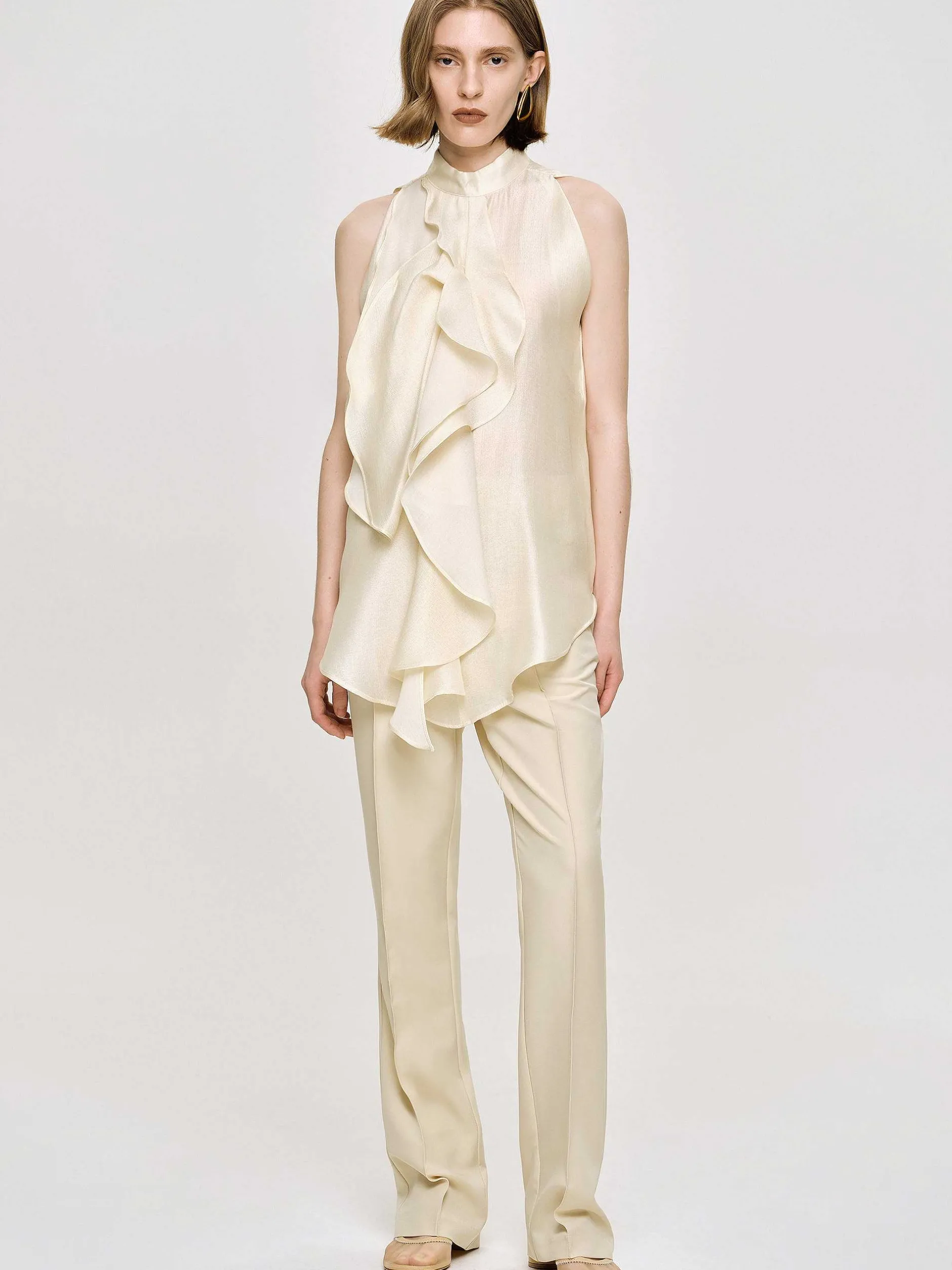 Accessories-Source Unknown Draped Ruffle Top, Champaign