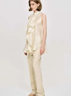 Accessories-Source Unknown Draped Ruffle Top, Champaign
