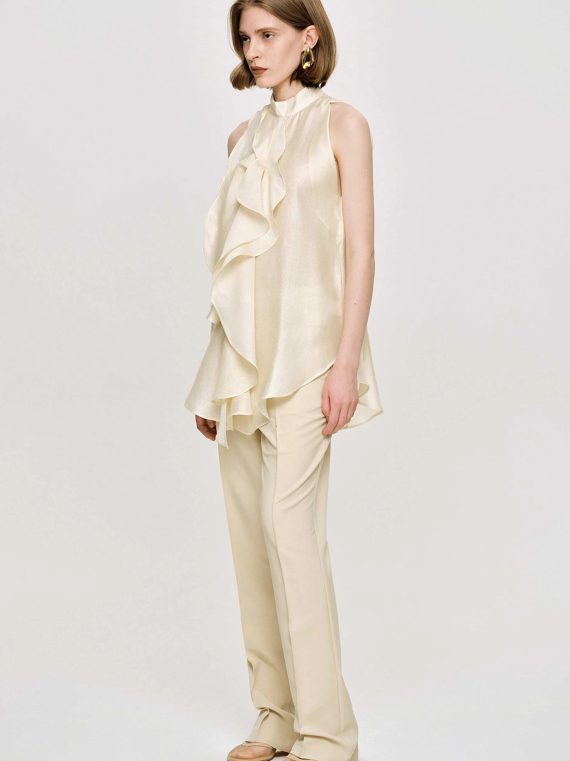 Accessories-Source Unknown Draped Ruffle Top, Champaign