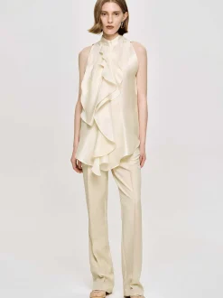 Accessories-Source Unknown Draped Ruffle Top, Champaign