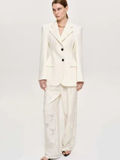 Bottoms-Source Unknown Drawstring Jacquard Pants, Ivory