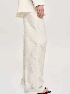Bottoms-Source Unknown Drawstring Jacquard Pants, Ivory