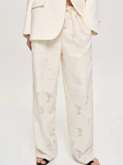 Bottoms-Source Unknown Drawstring Jacquard Pants, Ivory