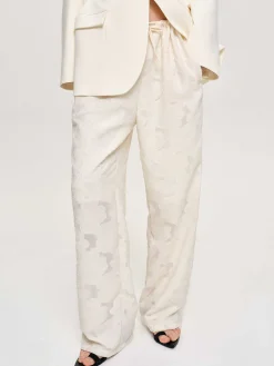 Bottoms-Source Unknown Drawstring Jacquard Pants, Ivory