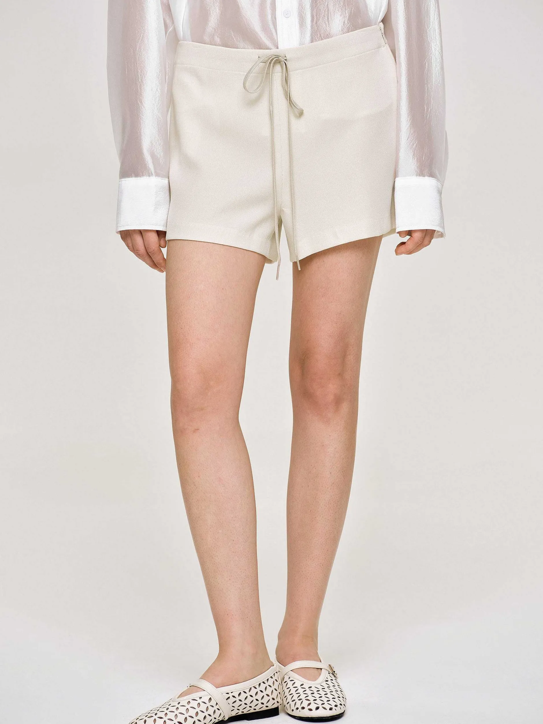 Clothing-Source Unknown Drawstring Shorts, Alabaster