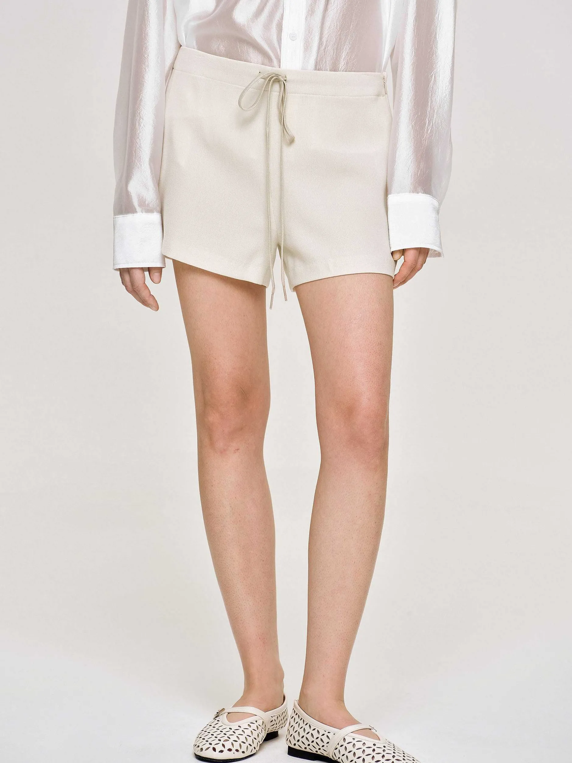Clothing-Source Unknown Drawstring Shorts, Alabaster