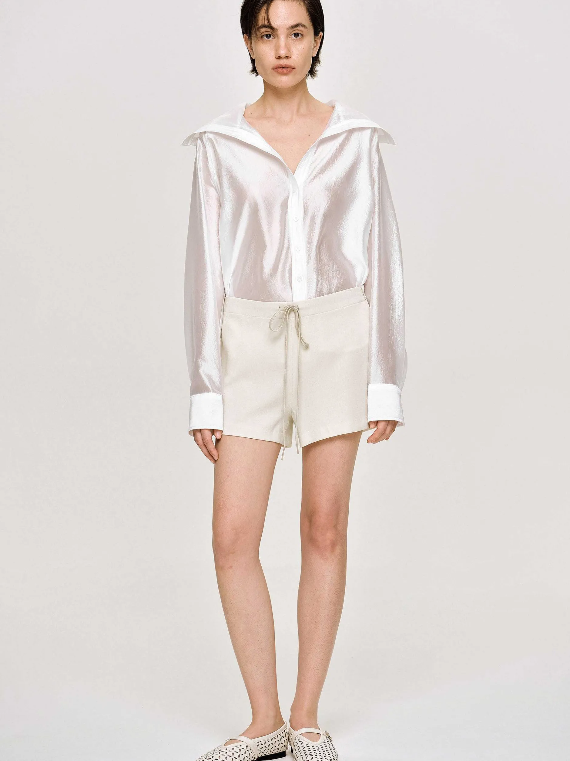 Clothing-Source Unknown Drawstring Shorts, Alabaster