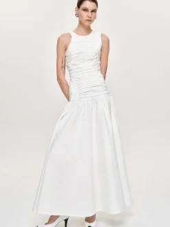 Accessories-Source Unknown Drop Waist Ruched Dress, Off White
