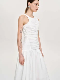 Accessories-Source Unknown Drop Waist Ruched Dress, Off White