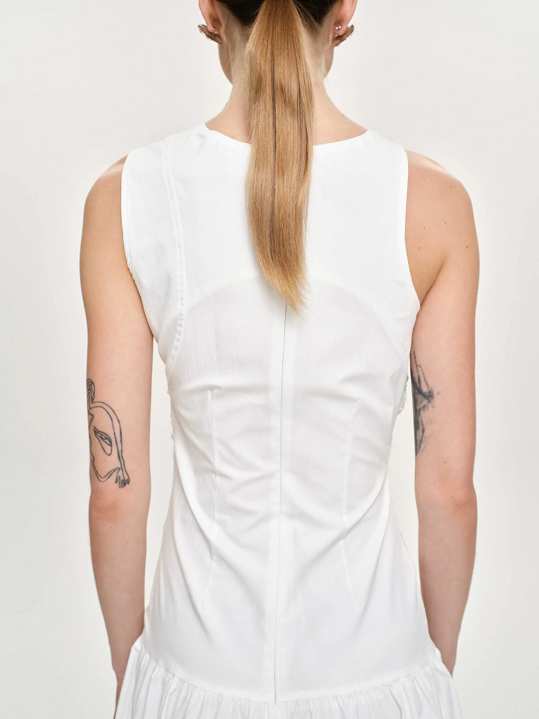 Accessories-Source Unknown Drop Waist Ruched Dress, Off White