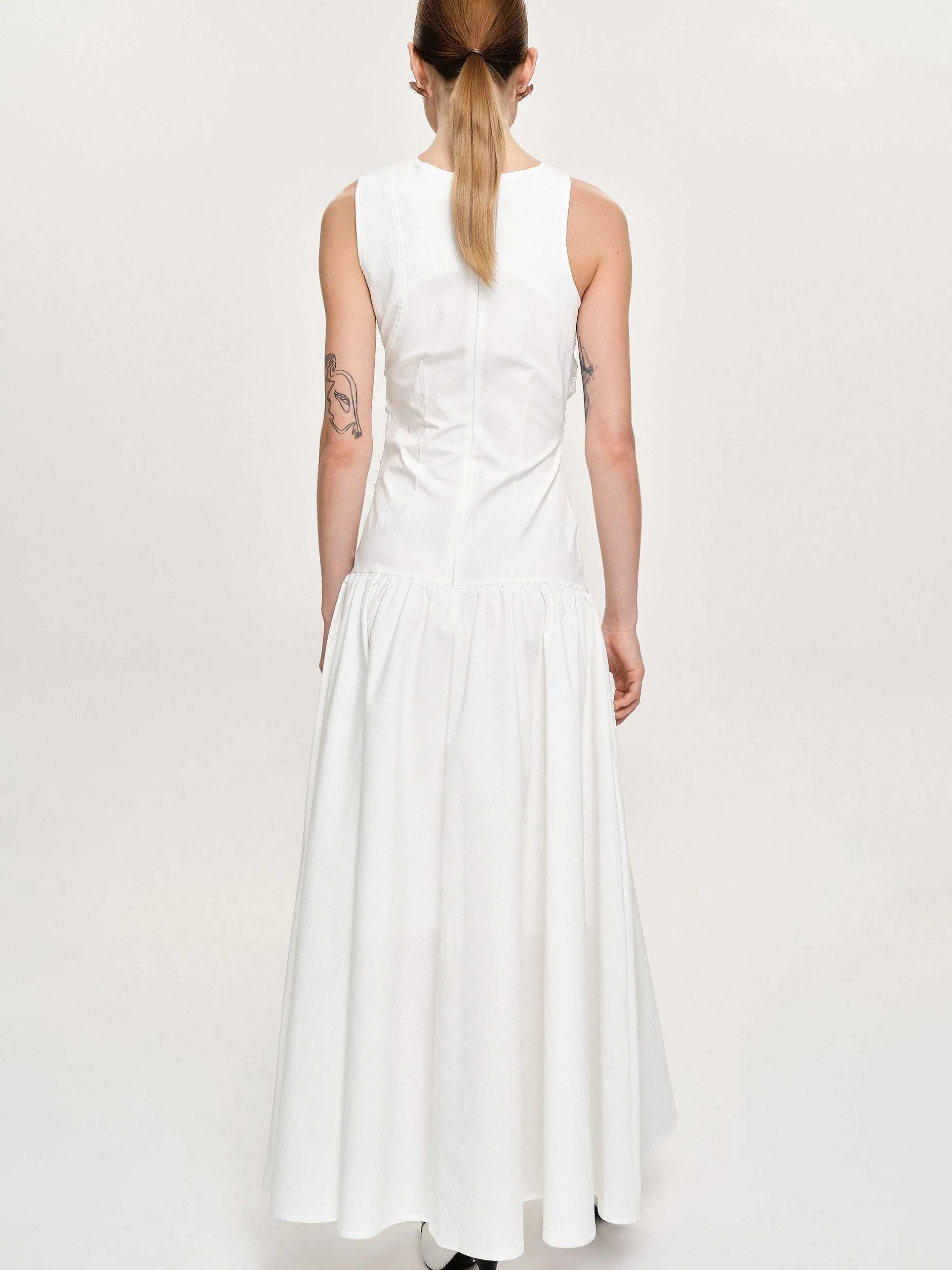 Accessories-Source Unknown Drop Waist Ruched Dress, Off White