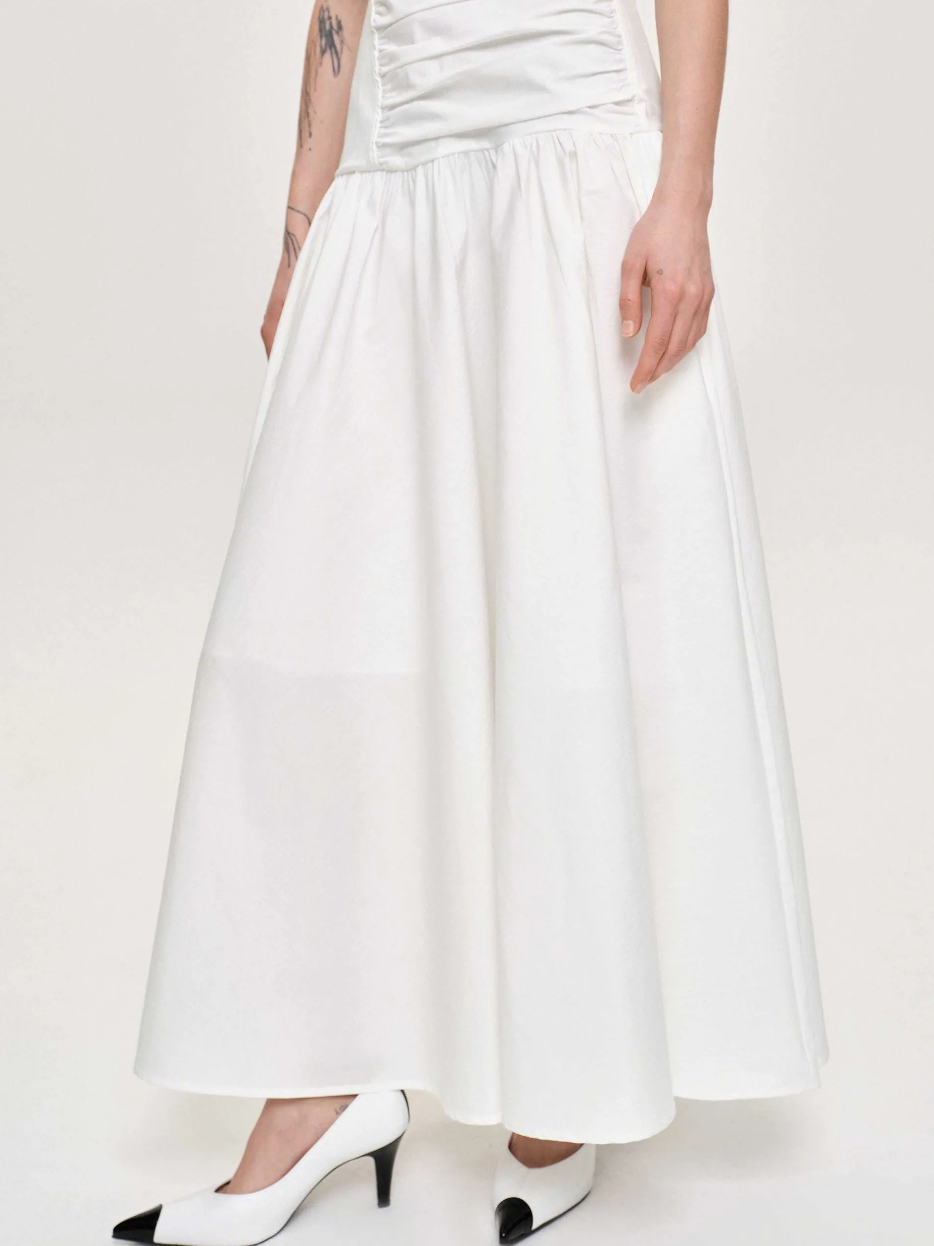 Accessories-Source Unknown Drop Waist Ruched Dress, Off White