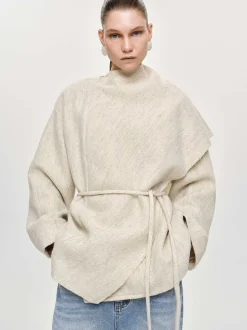 Accessories-Source Unknown Edmea Scarf-Detailed Jacket, Egret