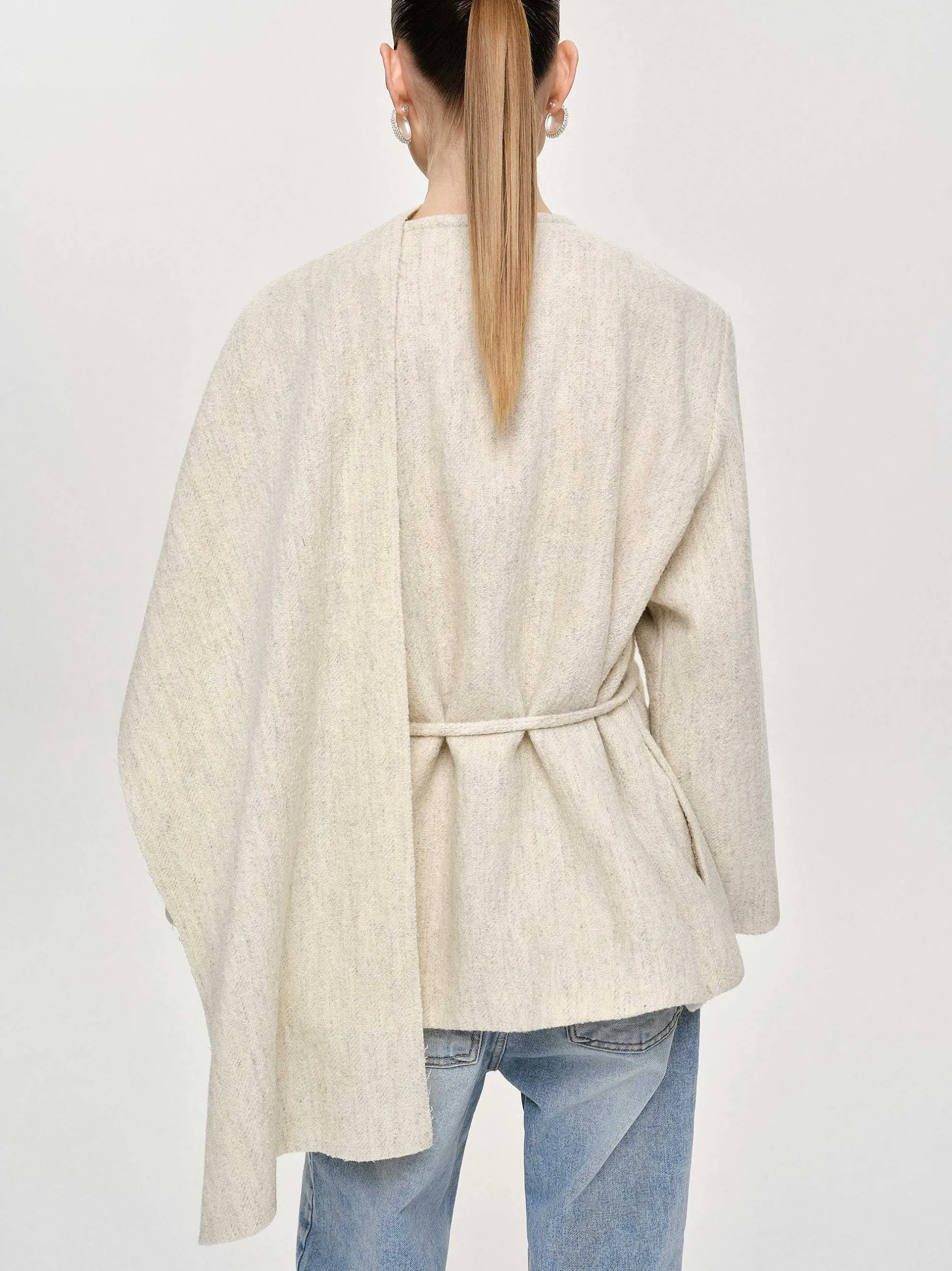 Accessories-Source Unknown Edmea Scarf-Detailed Jacket, Egret
