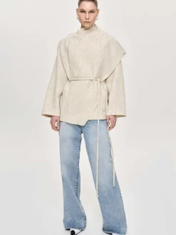 Accessories-Source Unknown Edmea Scarf-Detailed Jacket, Egret