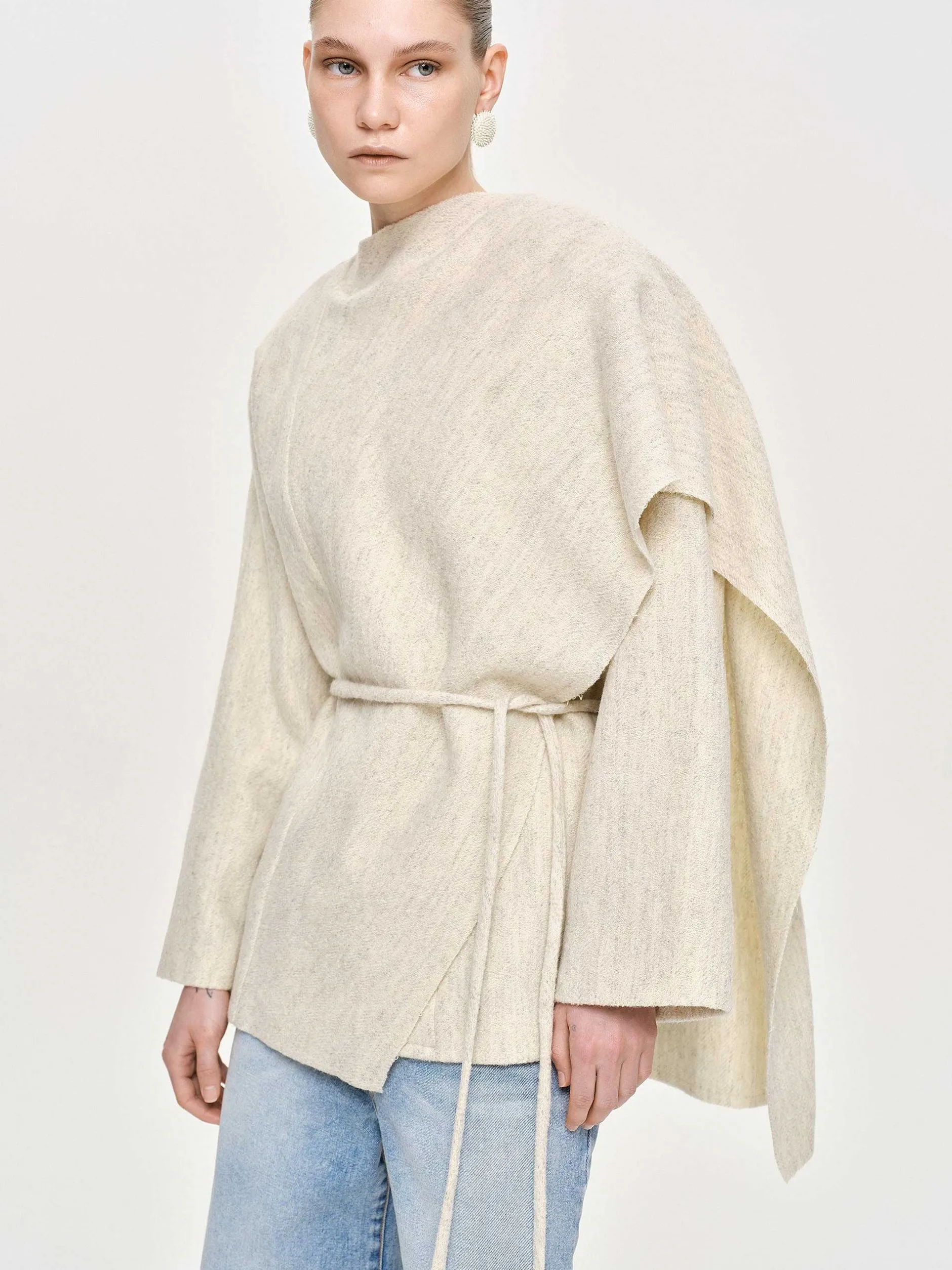 Accessories-Source Unknown Edmea Scarf-Detailed Jacket, Egret