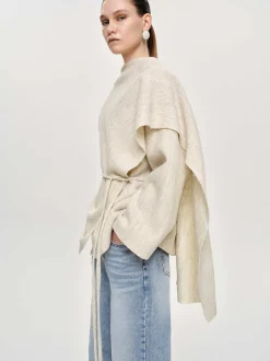 Accessories-Source Unknown Edmea Scarf-Detailed Jacket, Egret