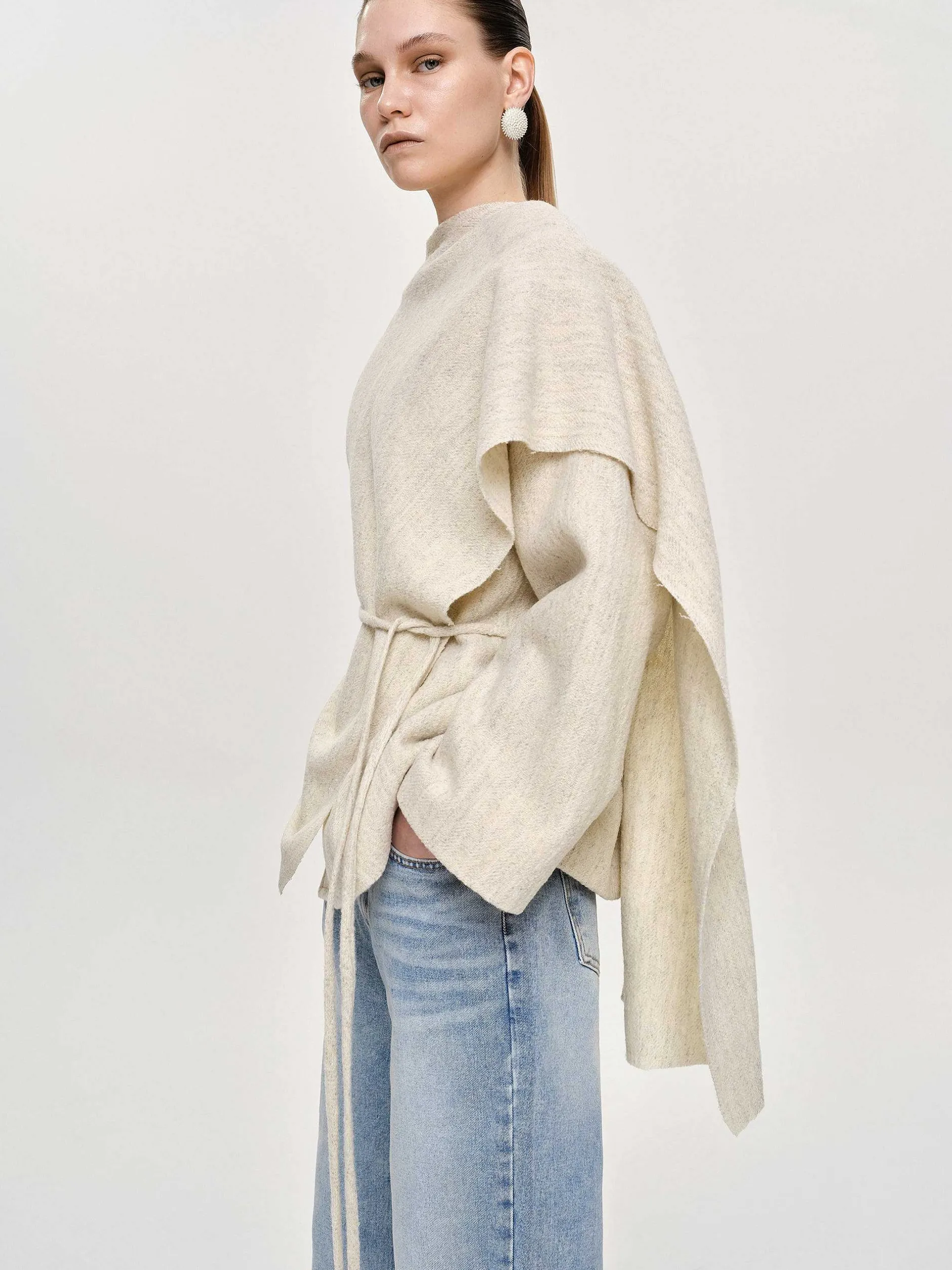 Accessories-Source Unknown Edmea Scarf-Detailed Jacket, Egret